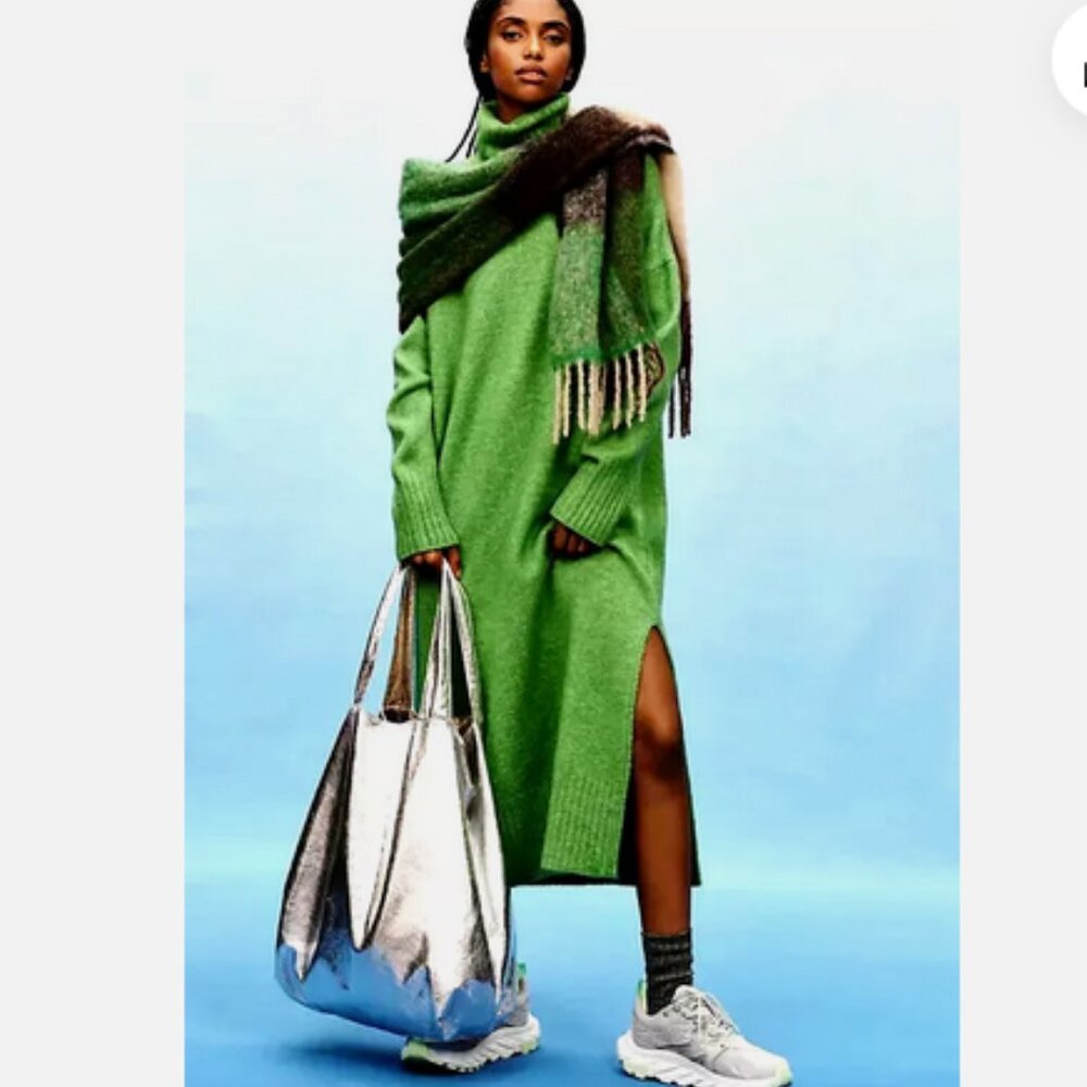 Anthropologie Vibrant Green Long Sleeve Dress